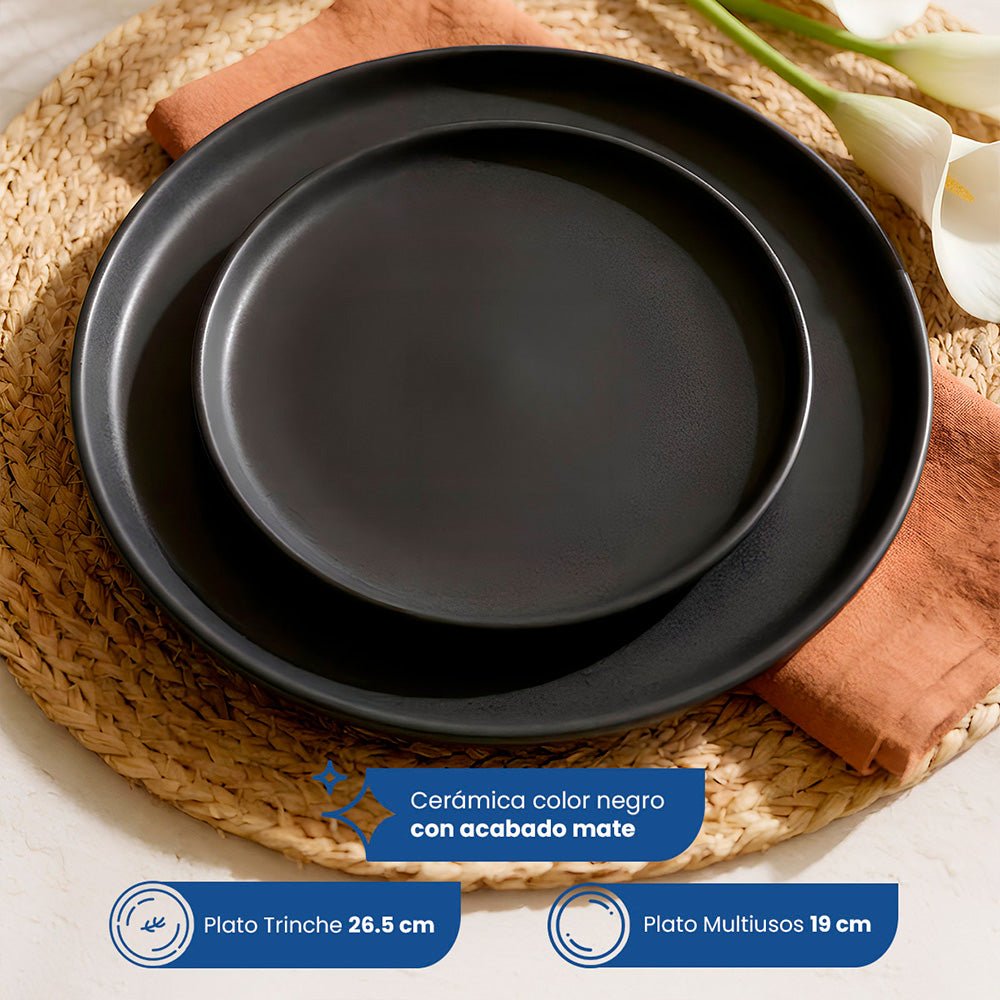 Vajilla Cerámica Praga N Chefmaker Negro Para 4 personas 16 Piezas - Chefmaker.com.mx