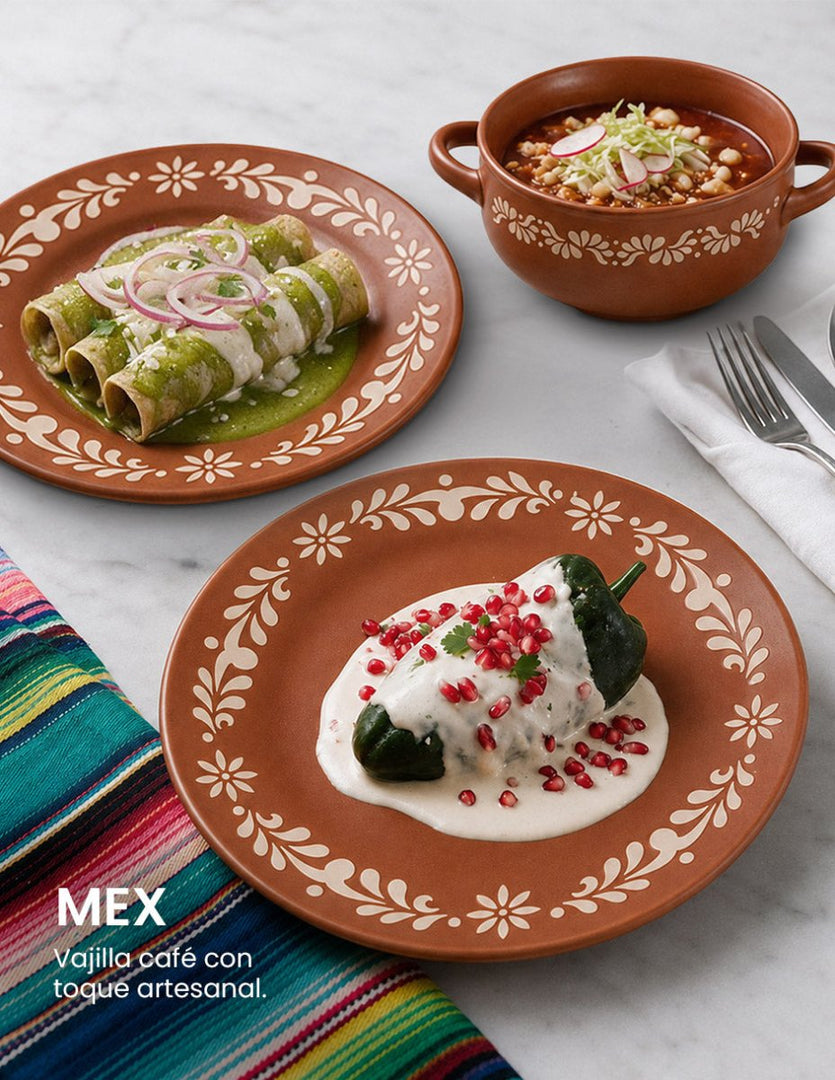 Vajilla Chefmaker Mex de Cerámica Mate Café 12 Piezas con Relieve para 4 Personas - Chefmaker.com.mx