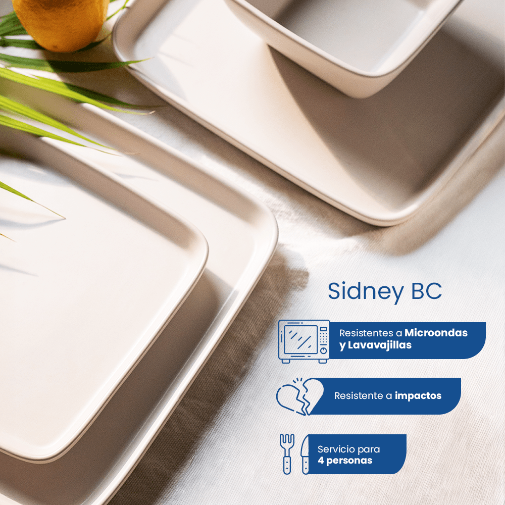 Vajilla Cuadrada de Cerámica Sidney BC ChefMaker Para 4 Personas con 12 piezas - Chefmaker.com.mx