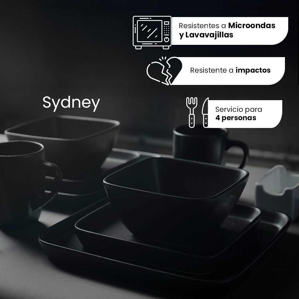 Vajilla Cuadrada de Cerámica Sydney ChefMaker Para 4 Personas con 16 piezas - Chefmaker.com.mx
