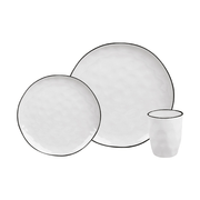 Vajilla de Cerámica Brema Chefmaker 12 Piezas para 4 personas Blanco con Filo Negro - Chefmaker.com.mx