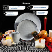 Vajilla de Cerámica Brema Chefmaker 12 Piezas para 4 personas Blanco con Filo Negro - Chefmaker.com.mx