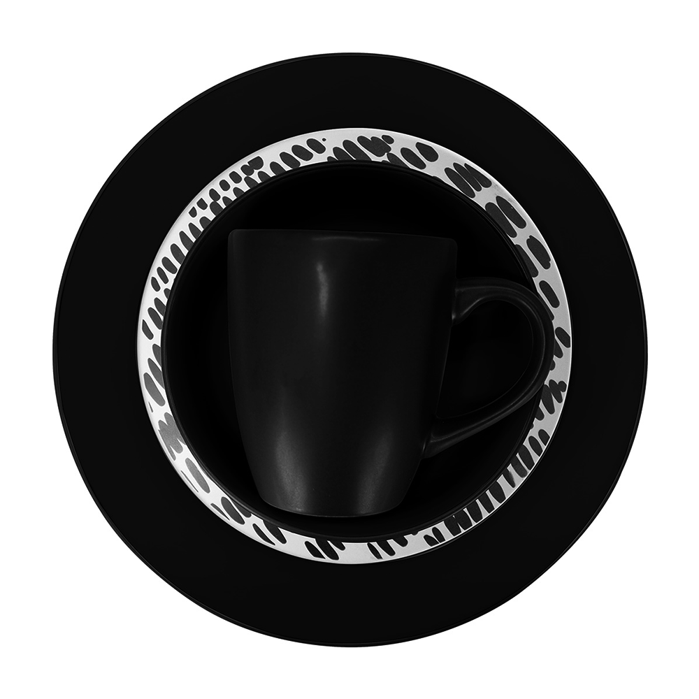 Vajilla de Cerámica LUXEMBURGO Chefmaker 16 Pienzas para 4 personas Negro con Diseño - Chefmaker.com.mx