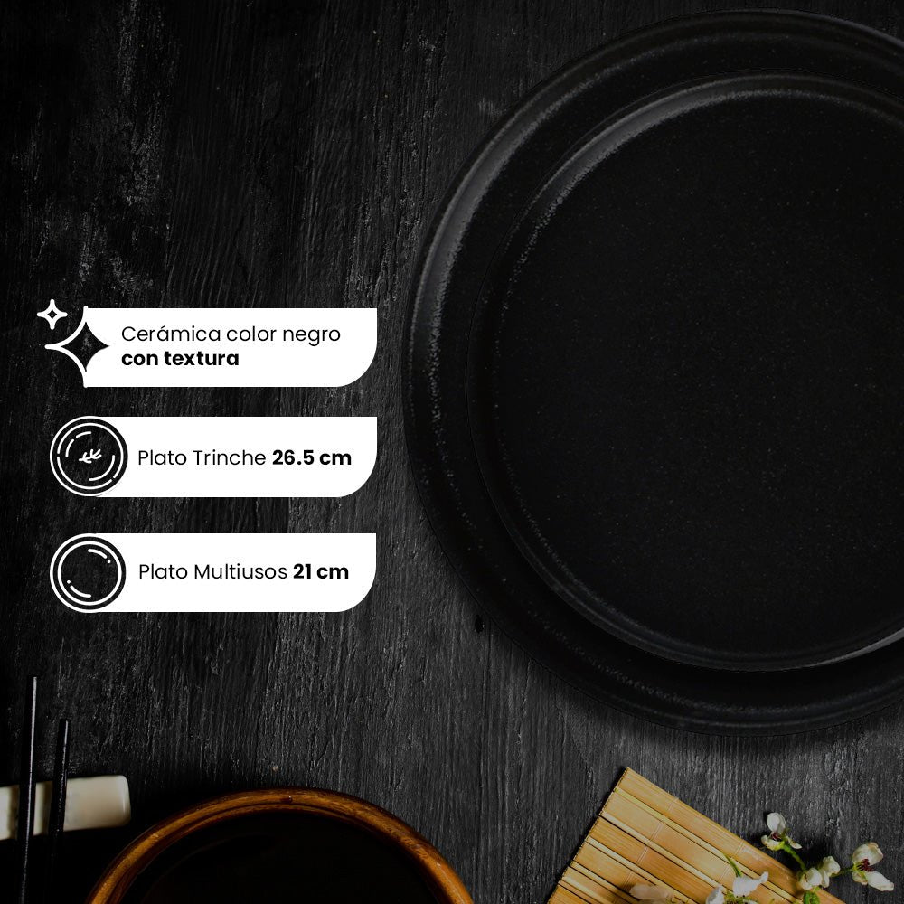 Vajilla de Cerámica Osaka Chefmaker de 16 piezas para 4 Personas Negro - Chefmaker.com.mx
