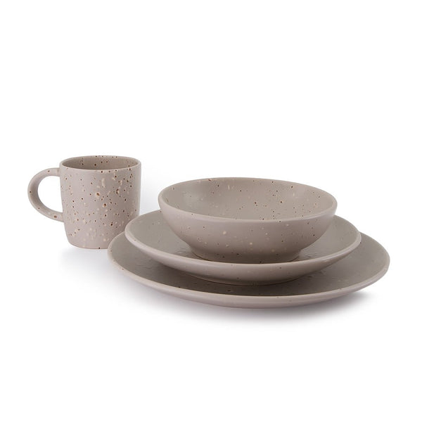 Vajilla de Cerámica Phoenix Chefmaker 16 piezas 4 Personas Gris Salpiado - Chefmaker.com.mx