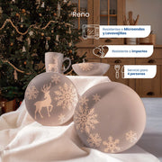 Vajilla de Cerámica Reno Chefmaker Navideña 16 piezas 4 personas - Chefmaker.com.mx