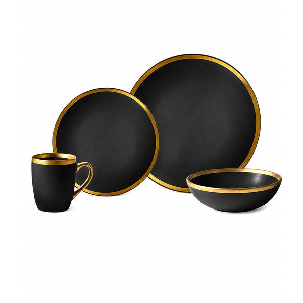 Vajilla de Cerámica Rodas N Chefmaker 16 Piezas Para 4 Personas Acabado Mate con borde Dorado - Chefmaker.com.mx