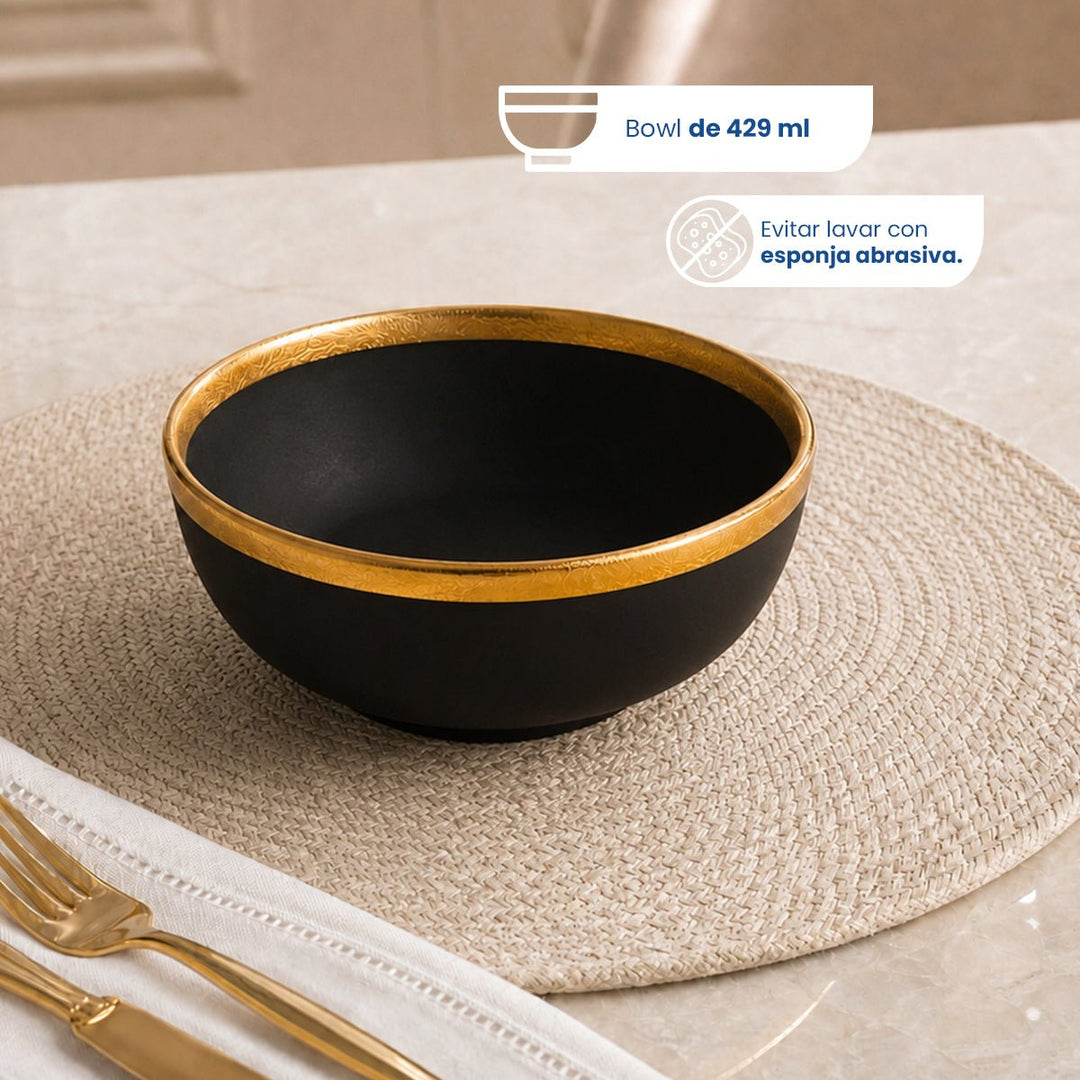 Vajilla de Cerámica Rodas N Chefmaker 16 Piezas Para 4 Personas Acabado Mate con borde Dorado - Chefmaker.com.mx