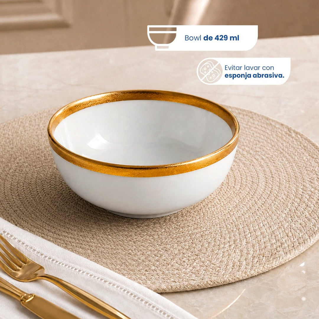 Vajilla de Cerámica Rodas W Chefmaker 16 Piezas Para 4 Personas Blanco con borde Dorado - Chefmaker.com.mx