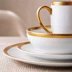 Cargue la imagen en el visor de la galería, Vajilla de Cerámica Rodas W Chefmaker 16 Piezas Para 4 Personas Blanco con borde Dorado - Chefmaker.com.mx