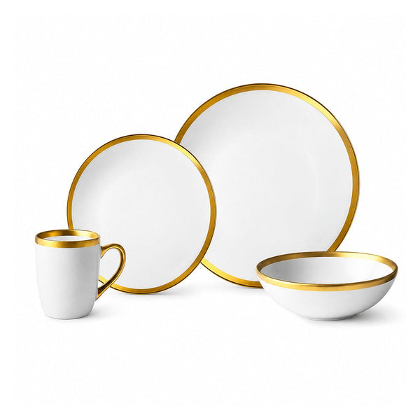 Vajilla de Cerámica Rodas W Chefmaker 16 Piezas Para 4 Personas Blanco con borde Dorado - Chefmaker.com.mx