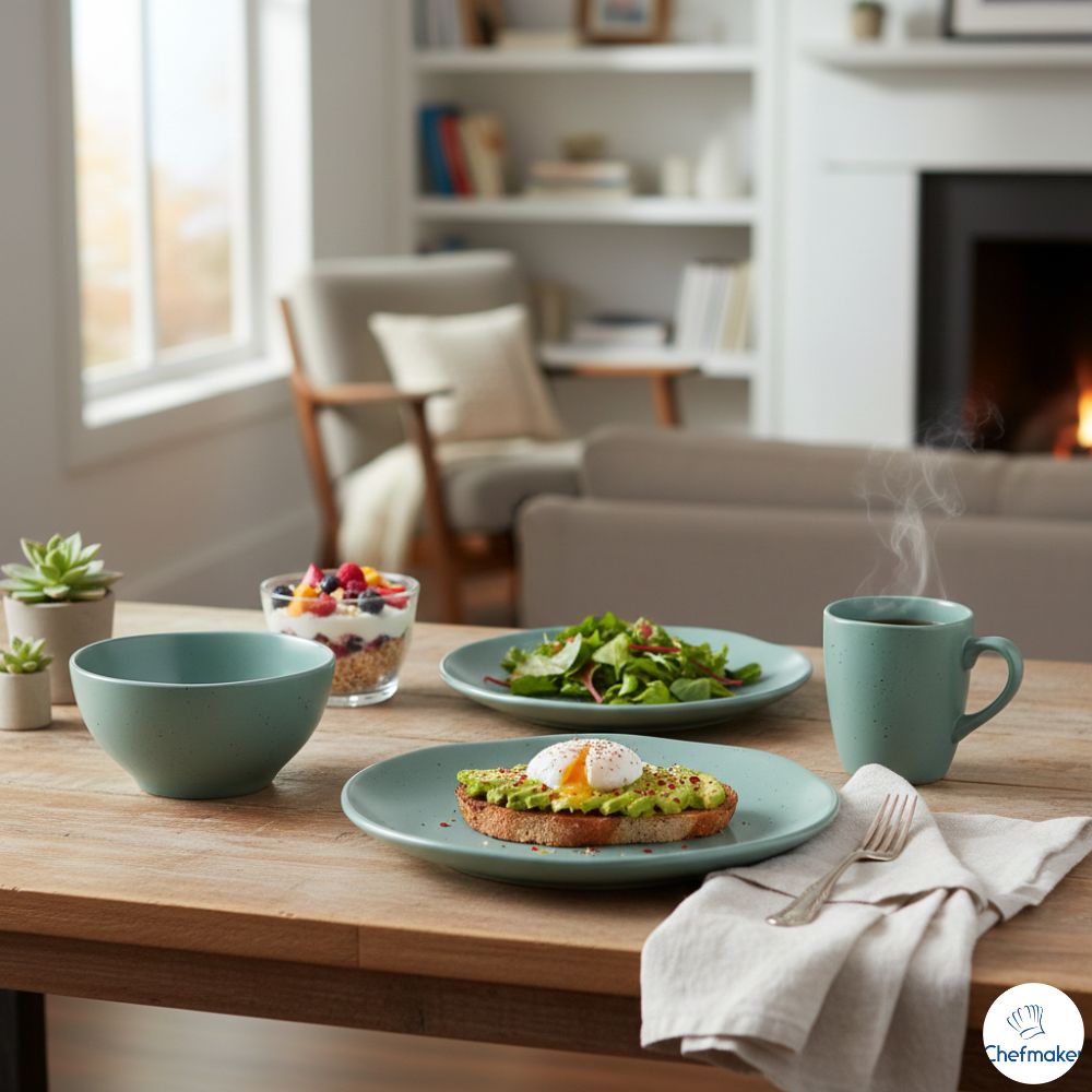 Vajilla de Cerámica Tahoe O Chefmaker de 16 Piezas para 4 Personas Verde - Chefmaker.com.mx